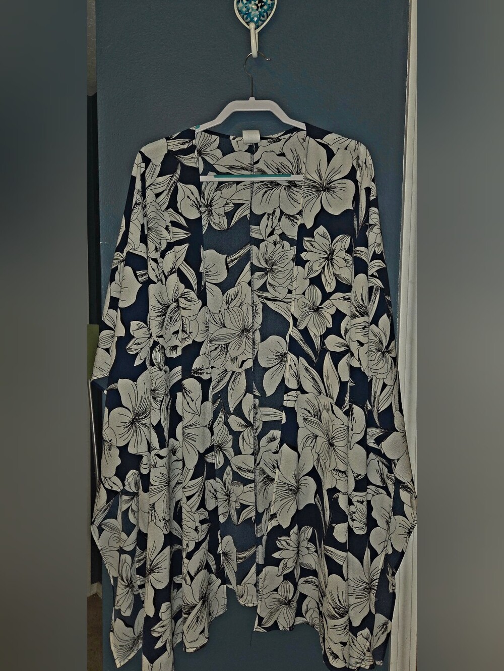 Navy Floral Open-Front Kimono